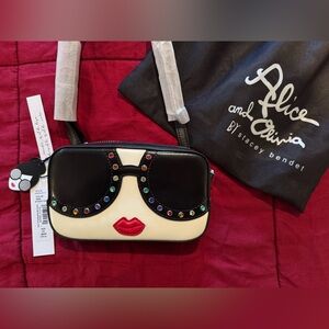 RARE, NWT! Alice and Olivia Stace Face purse with rainbow rhinestone sunglasses